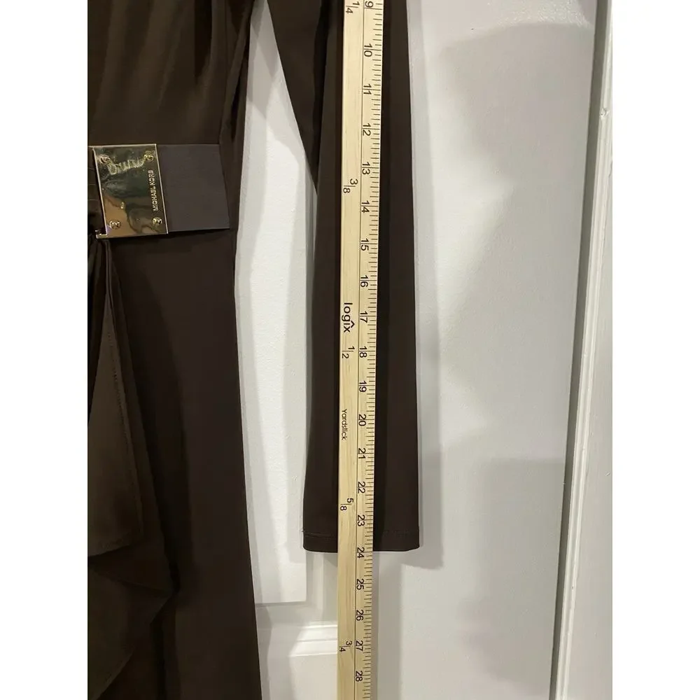 Michael Kors Faux Wrap Dress Brown Gold MK Buckle NWT M